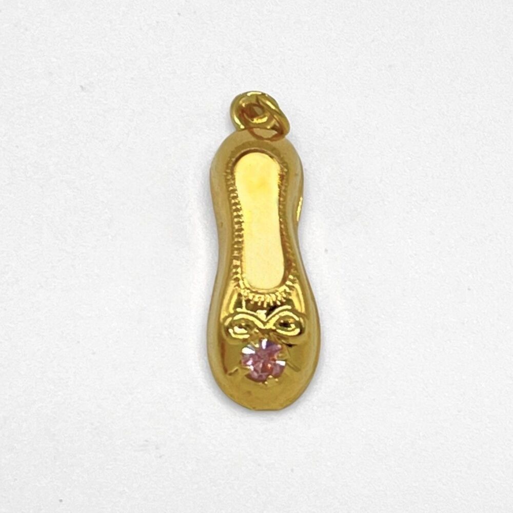 VTG Ballet Slipper Charm Gold Tone Ballerina Shoe Pink Birthstone Girls Pendant